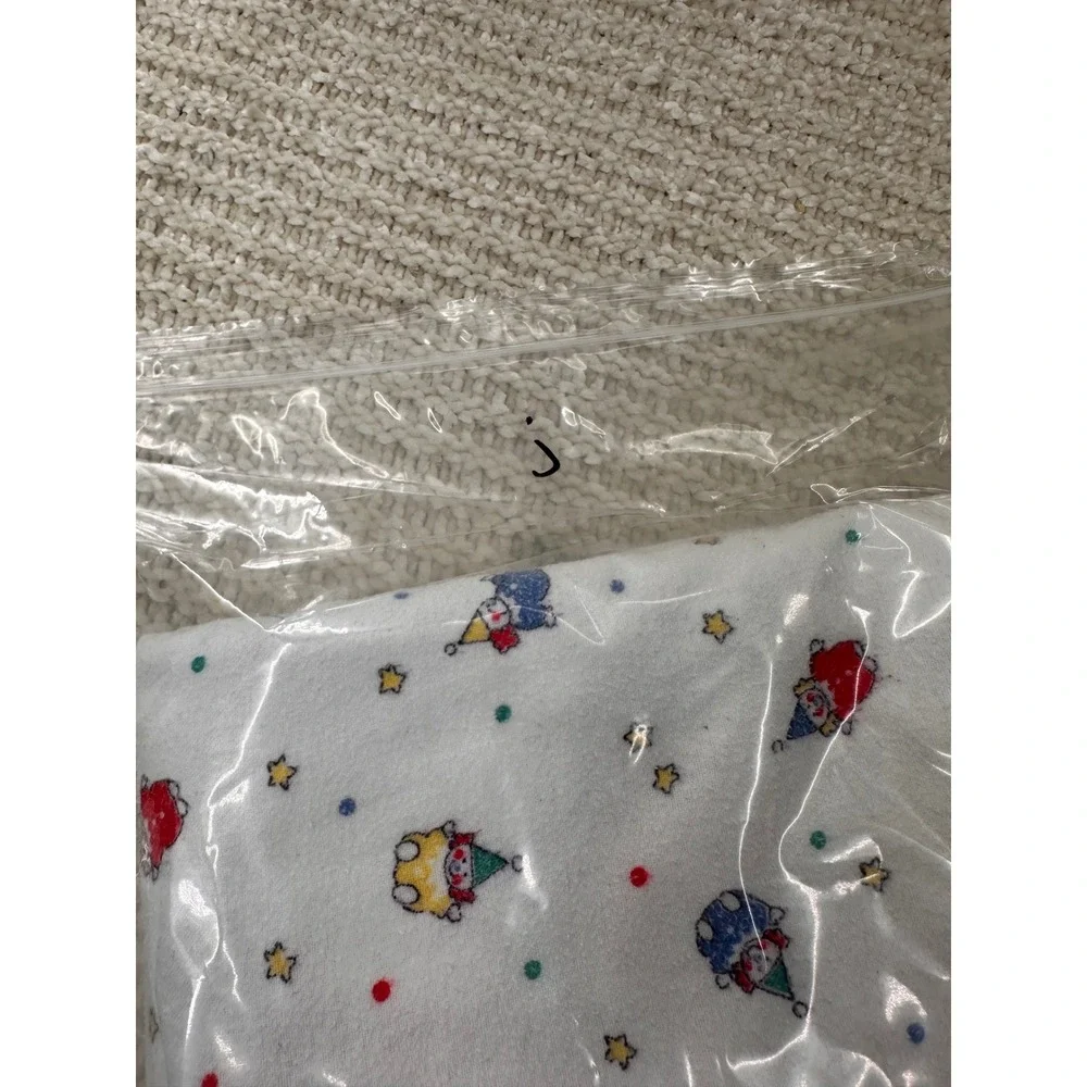 Vintage Baby Receiving Blanket‎ Circus Clown Stars White Flannel Lovey 36x41 Toy